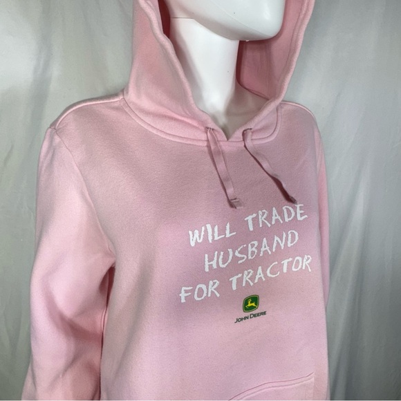 John Deere Light “ Will Trade Husband for Tractor” Pink Hoodie - Picture 2 of 6